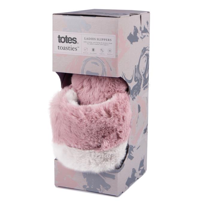 totes toasties® Ladies Faux Fur Slider Slippers Pink Extra Image 1